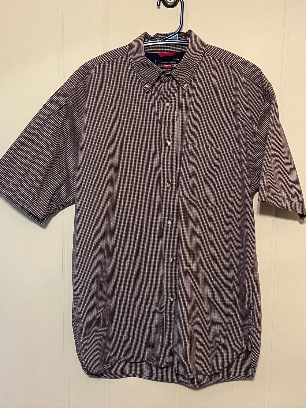 Wrangler Brown Micro-Check Short Sleeve Button-Down Shirt